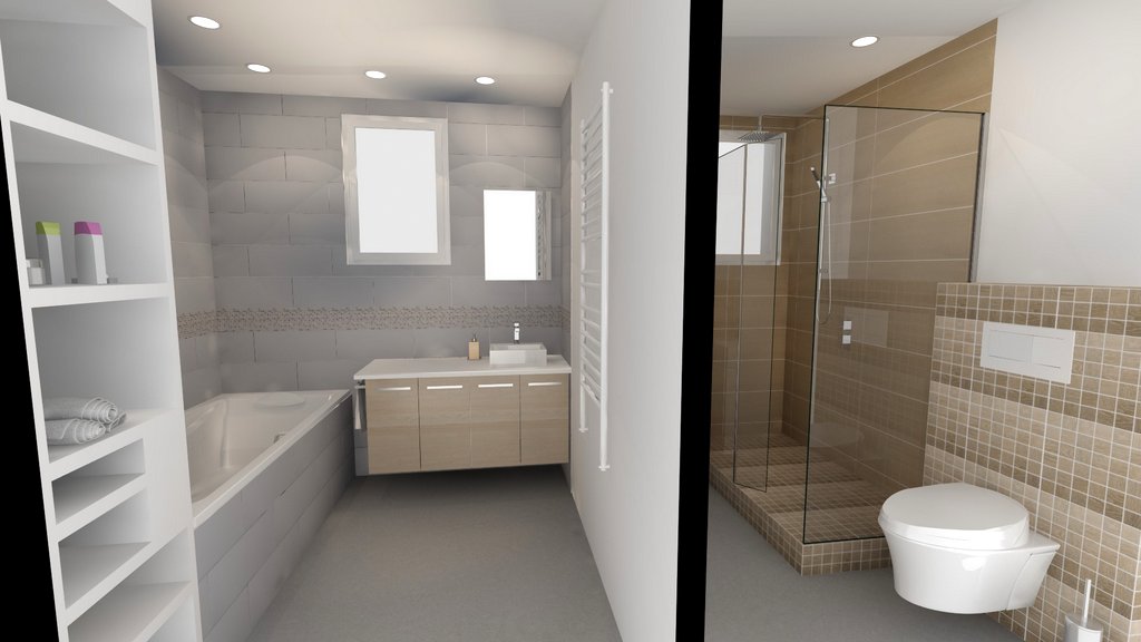 Le projet : Séparation de la salle de bain familiale 9m² en deux.